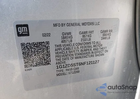 2022 Chevrolet Malibu Fwd Lt из США, поврежденный, VIN 1G1ZD5ST6NF121127